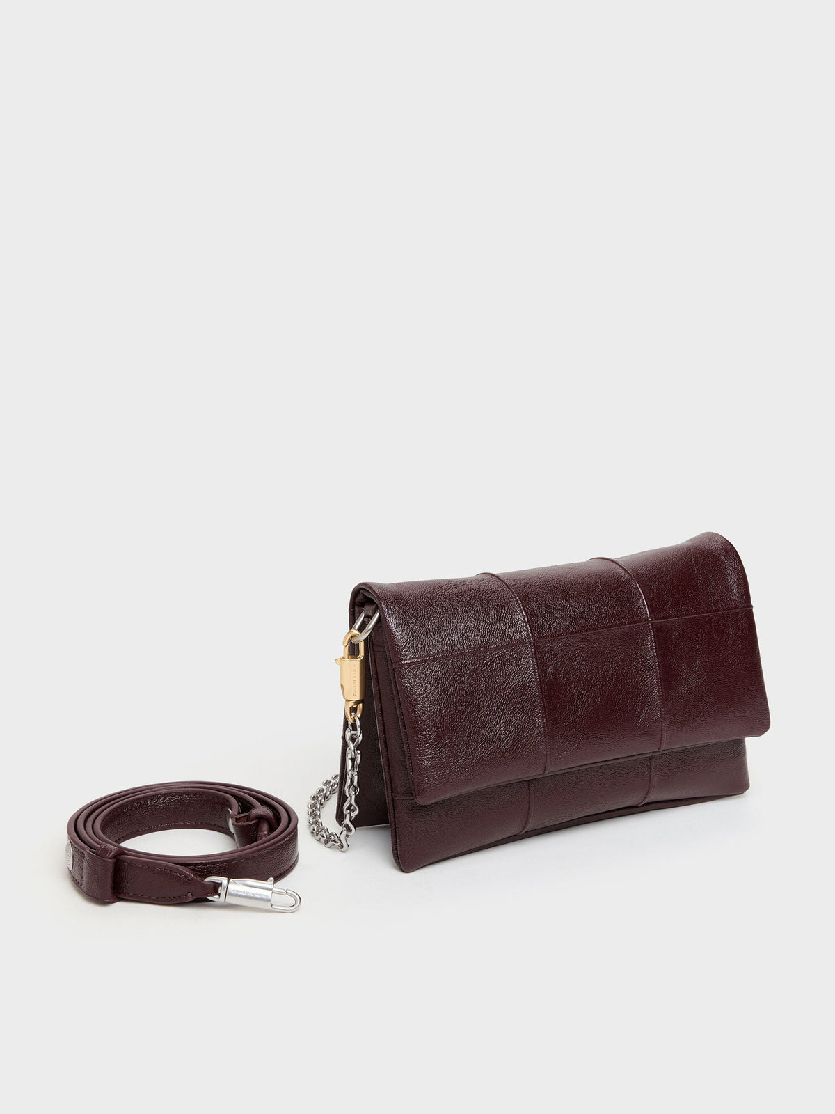 Delfina Quilted Wallet On Chain - Wineberry Red | CHARLES & KEITH
