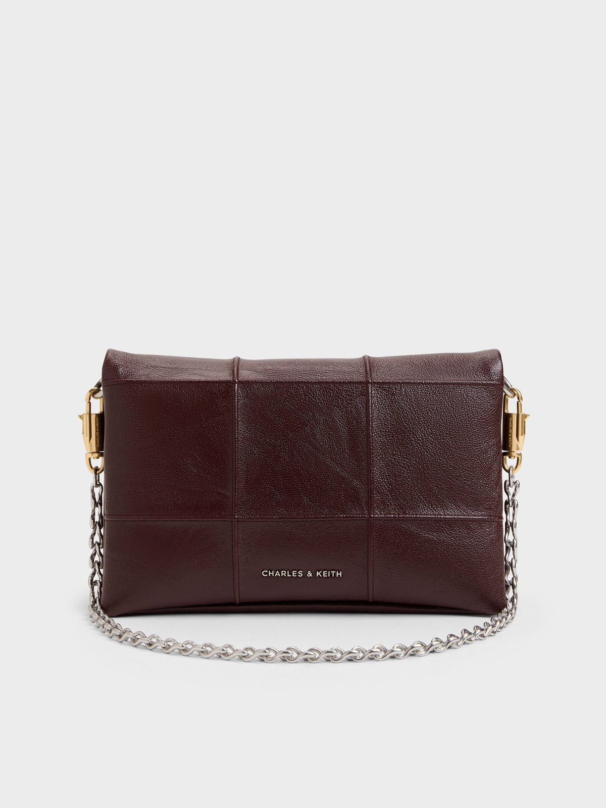 Delfina Quilted Wallet On Chain - Wineberry Red | CHARLES & KEITH