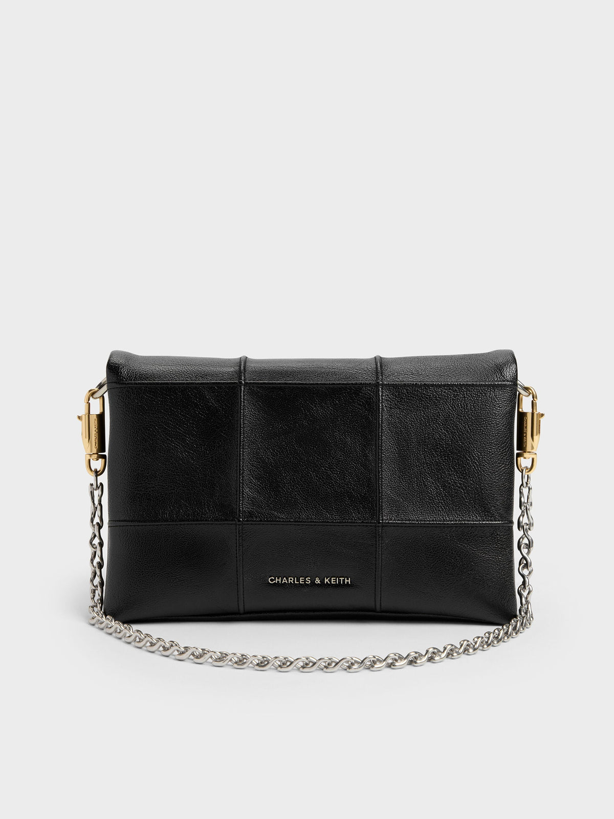 Delfina Quilted Wallet On Chain - Black | CHARLES & KEITH