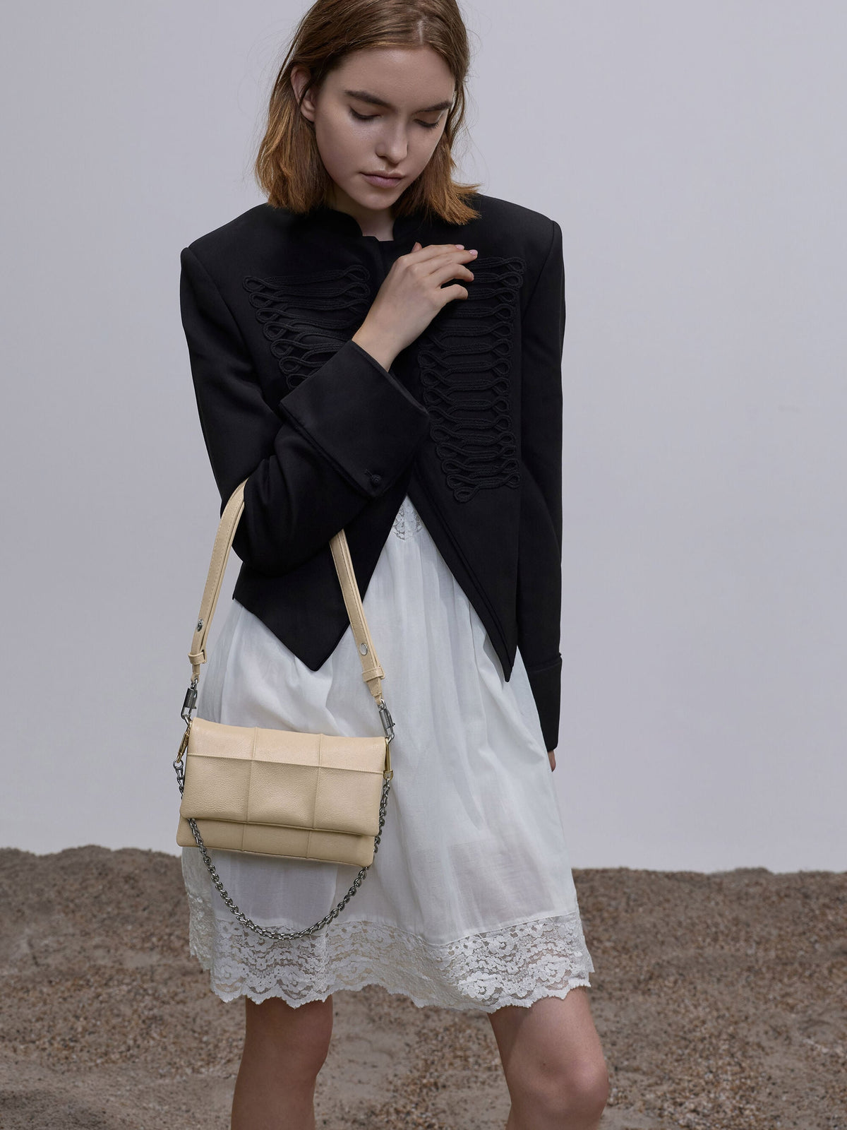 Delfina Quilted Wallet On Chain - Sand Beige | CHARLES & KEITH