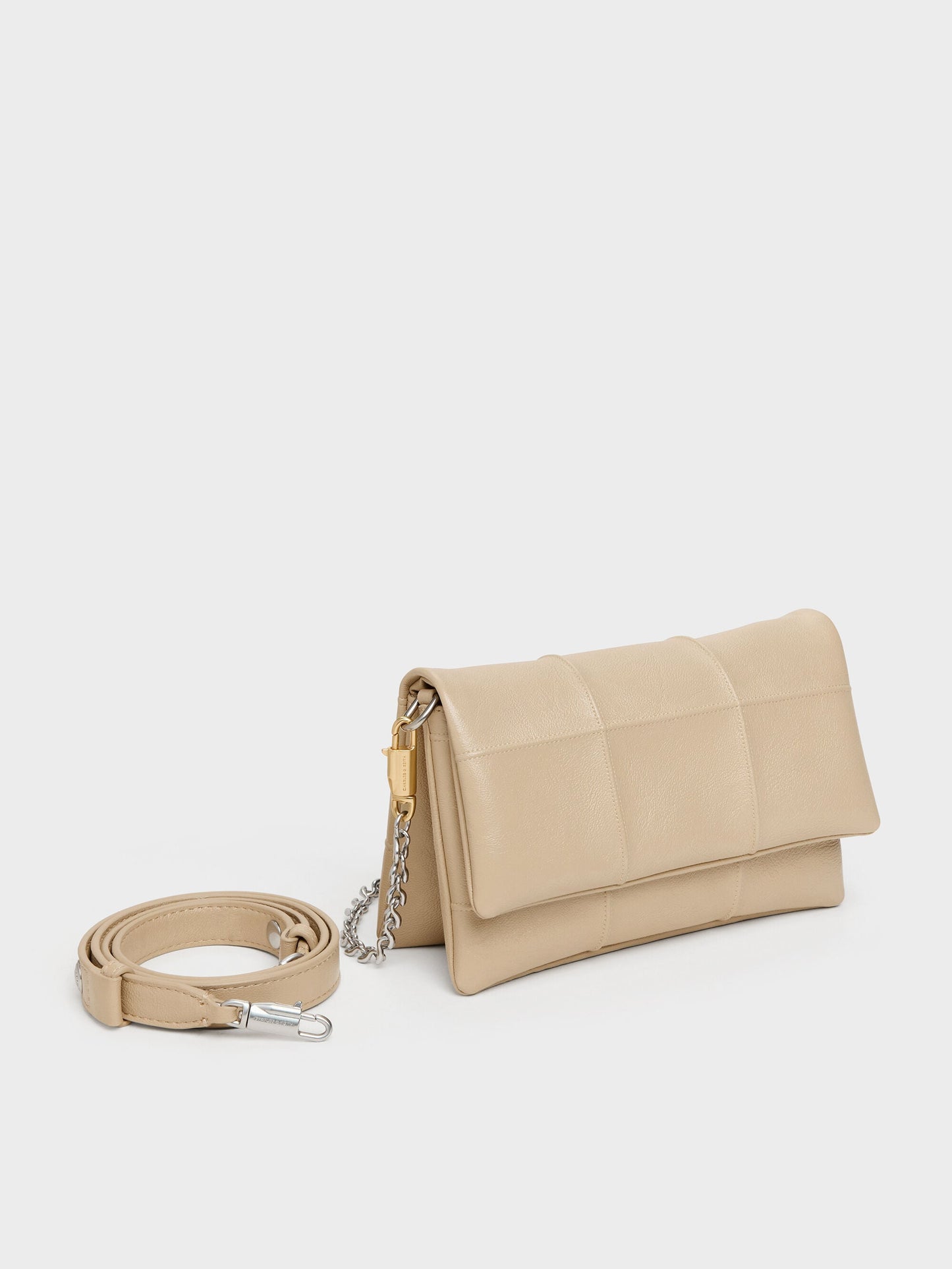 Delfina Quilted Wallet On Chain - Sand Beige | CHARLES & KEITH