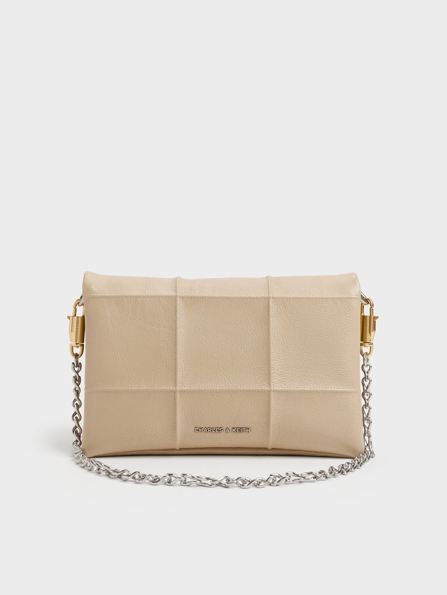 Delfina Quilted Wallet On Chain - Sand Beige | CHARLES & KEITH