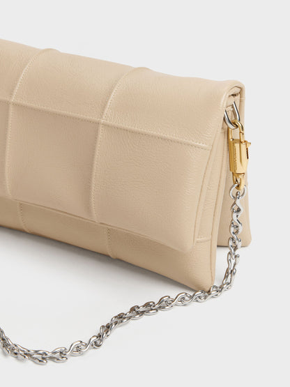 Delfina Quilted Wallet On Chain - Sand Beige | CHARLES & KEITH