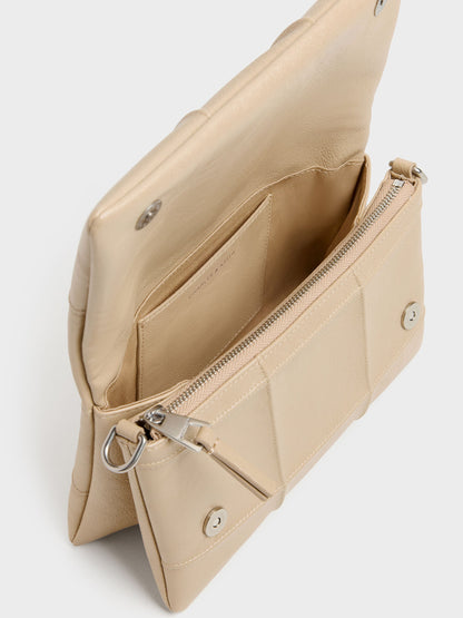 Delfina Quilted Wallet On Chain - Sand Beige | CHARLES & KEITH
