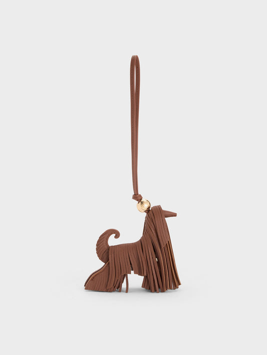Leather Fringed Dog Charm - Chocolate | CHARLES & KEITH