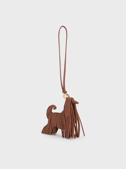 Leather Fringed Dog Charm - Chocolate | CHARLES & KEITH