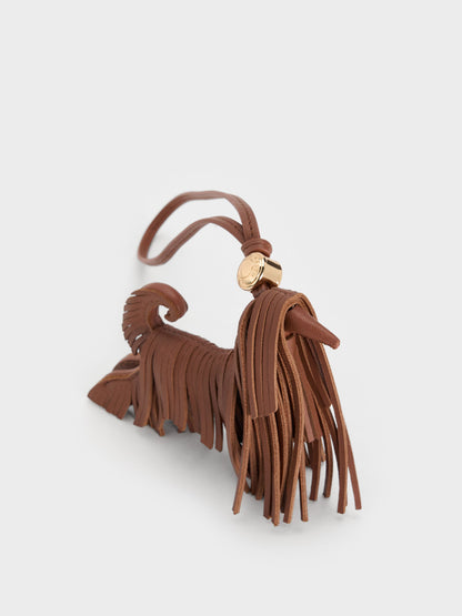 Leather Fringed Dog Charm - Chocolate | CHARLES & KEITH