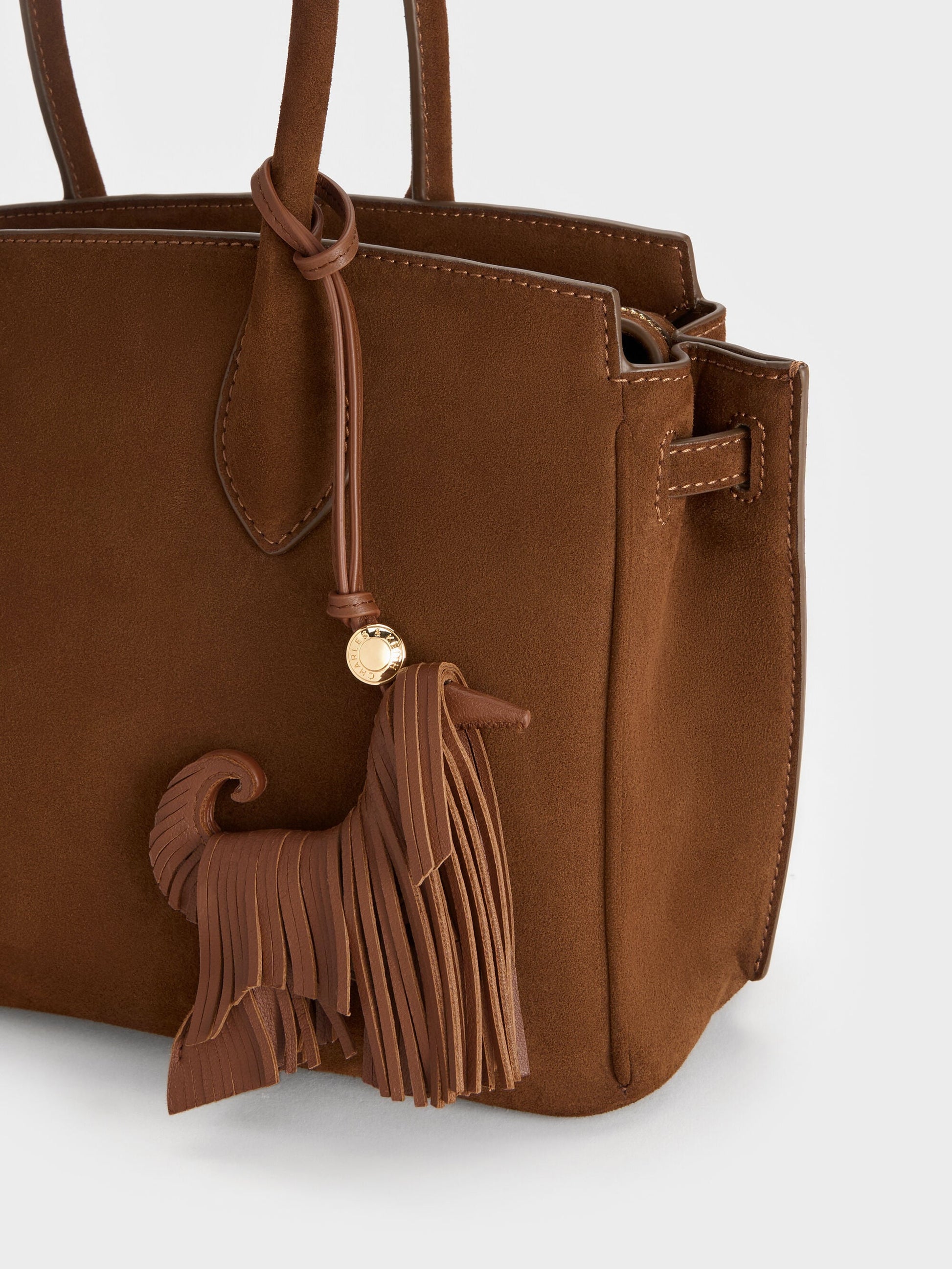 Leather Fringed Dog Charm - Chocolate | CHARLES & KEITH