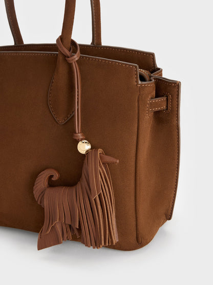 Leather Fringed Dog Charm - Chocolate | CHARLES & KEITH
