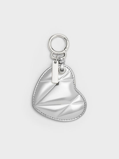 Metallic Heart Quilted Mirror Charm - Silver | CHARLES & KEITH