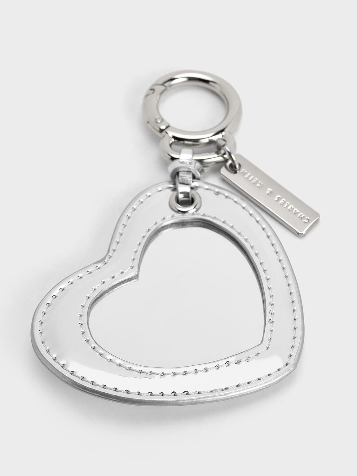 Metallic Heart Quilted Mirror Charm - Silver | CHARLES & KEITH