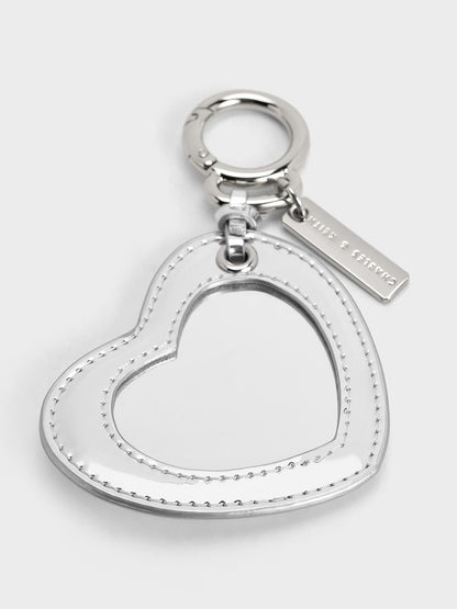 Metallic Heart Quilted Mirror Charm - Silver | CHARLES & KEITH