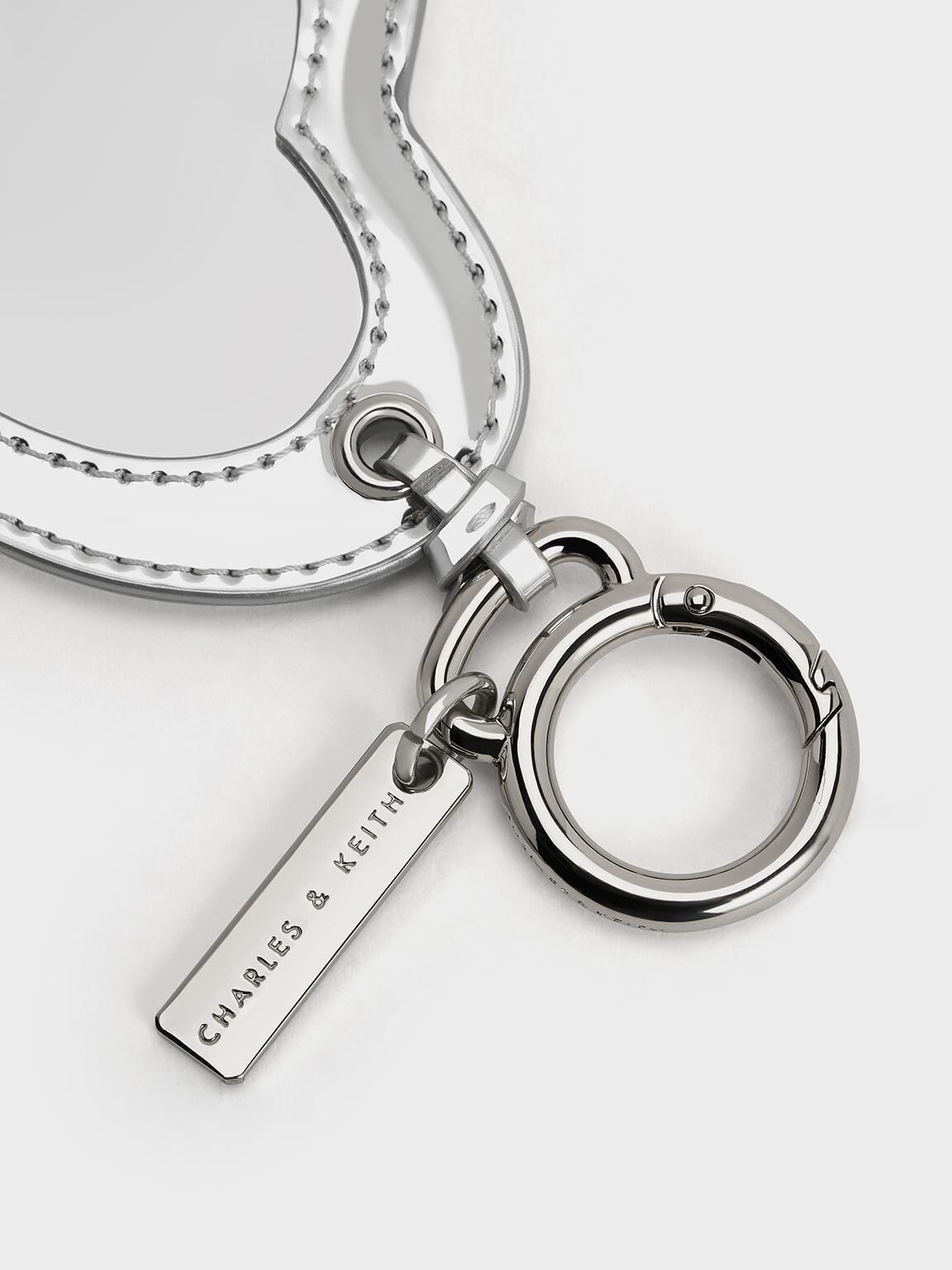 Metallic Heart Quilted Mirror Charm - Silver | CHARLES & KEITH