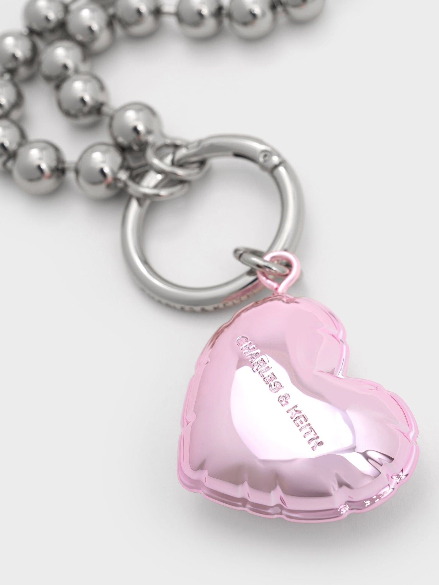 Metallic Heart Beaded Charm - Silver | CHARLES & KEITH