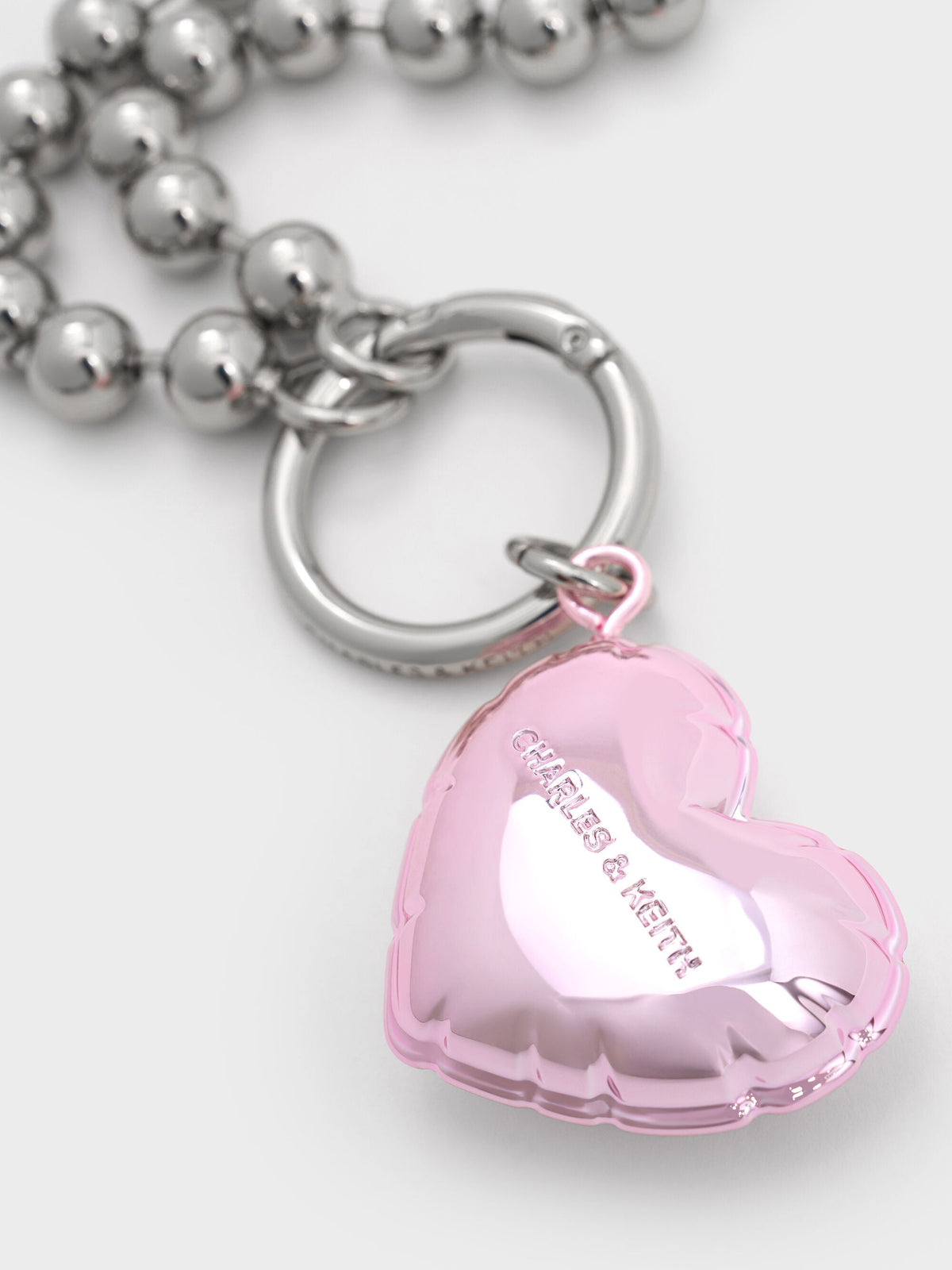 Metallic Heart Beaded Charm - Silver | CHARLES & KEITH