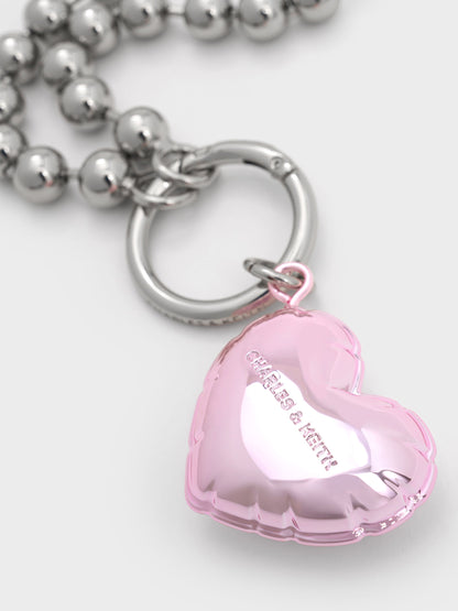Metallic Heart Beaded Charm - Silver | CHARLES & KEITH
