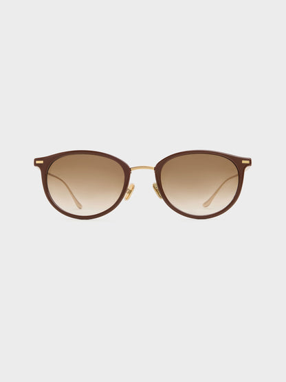 Minnow Metal-Rim Round Sunglasses - Pecan Brown | CHARLES & KEITH