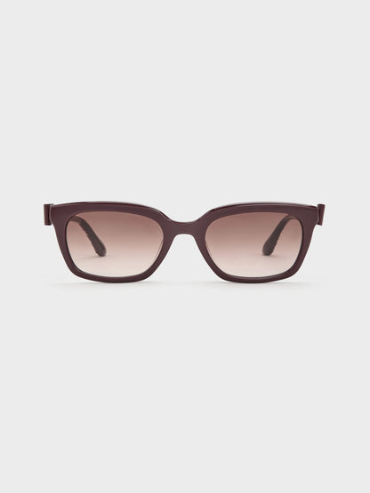 Tanya Bow Rectangular Sunglasses - Wineberry Red | CHARLES & KEITH