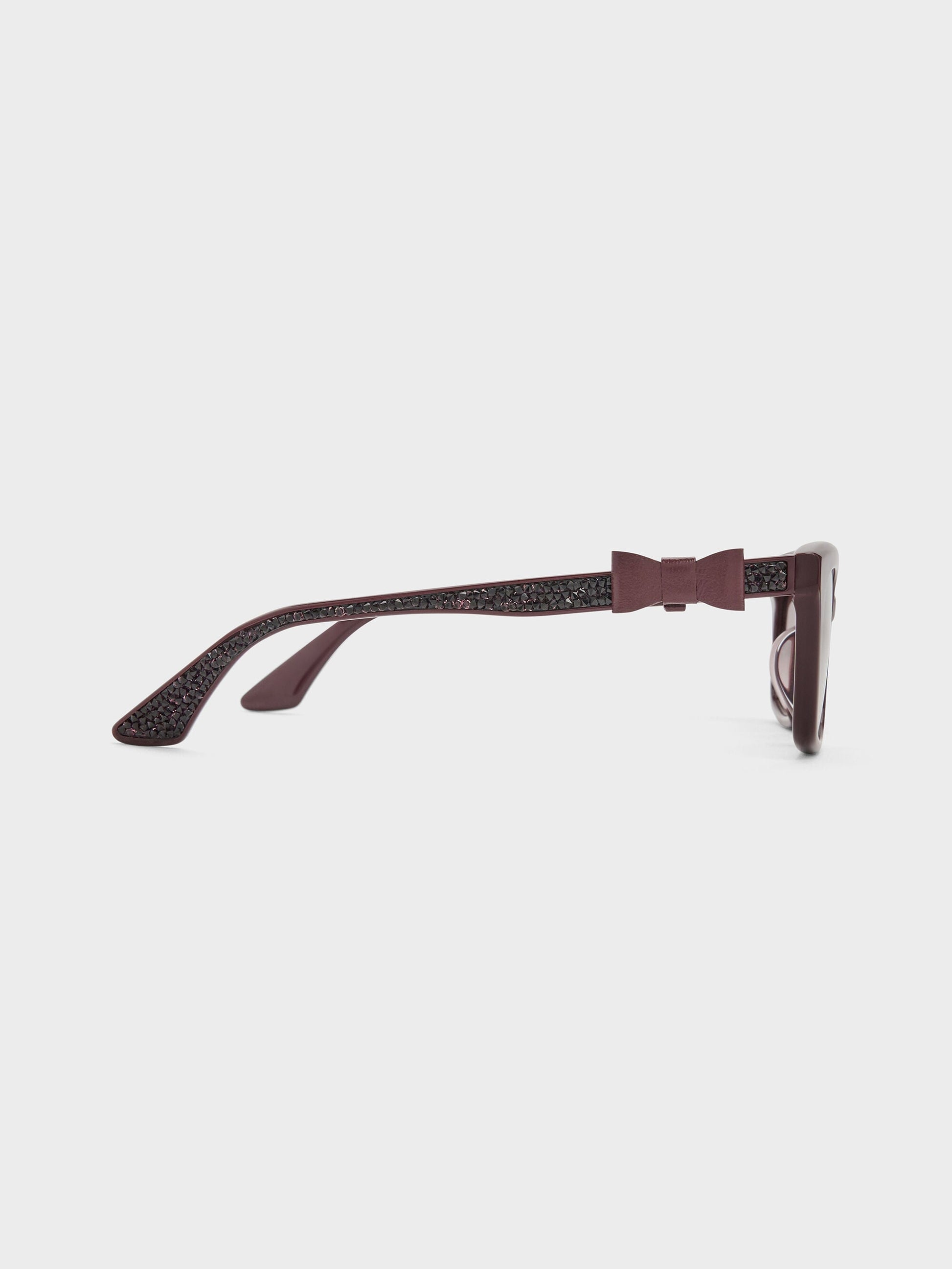 Tanya Bow Rectangular Sunglasses - Wineberry Red | CHARLES & KEITH