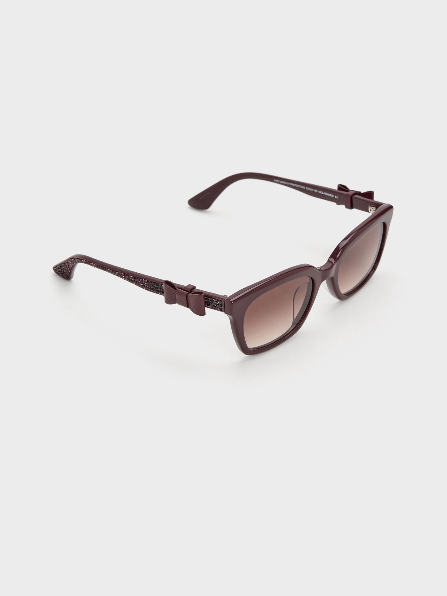 Tanya Bow Rectangular Sunglasses - Wineberry Red | CHARLES & KEITH