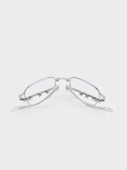 Paige Clear Rectangular Sunglasses - Silver | CHARLES & KEITH