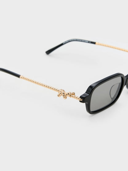 Sable Knot Rectangular Sunglasses - Black | CHARLES & KEITH