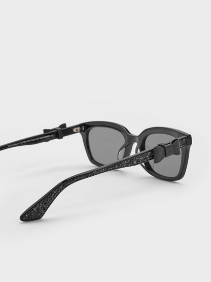 Tanya Bow Rectangular Sunglasses - Jet Black | CHARLES & KEITH