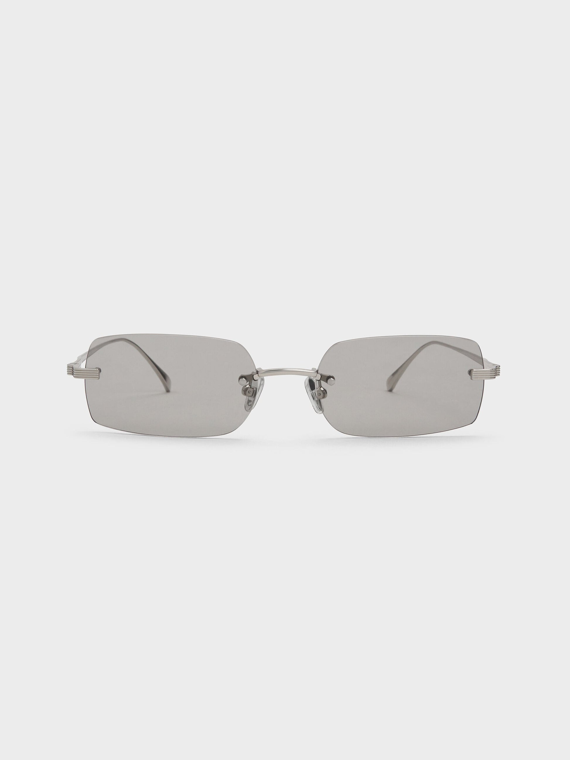 Easton Rimless Rectangular Sunglasses - Silver | CHARLES & KEITH