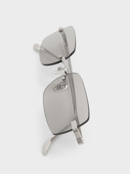 Easton Rimless Rectangular Sunglasses - Silver | CHARLES & KEITH