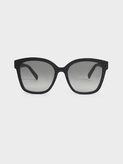 Leather Quilted Sunglasses - Black | CHARLES & KEITH