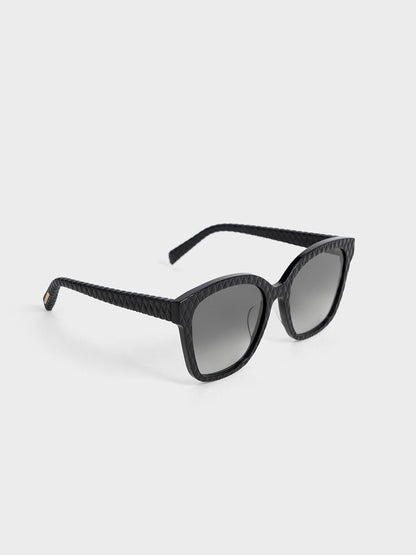 Leather Quilted Sunglasses - Black | CHARLES & KEITH