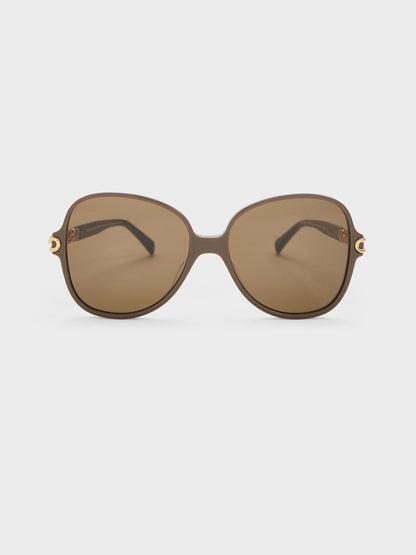 Delaney Chain-Link Butterfly Sunglasses - Chestnut Brown | CHARLES & KEITH