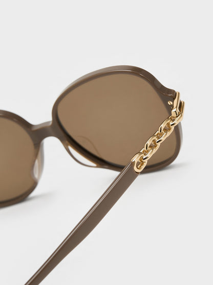 Delaney Chain-Link Butterfly Sunglasses - Chestnut Brown | CHARLES & KEITH