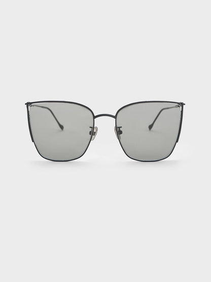 Shea Metallic-Rim Square Sunglasses - Black | CHARLES & KEITH
