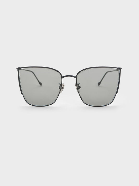 Shea Metallic-Rim Square Sunglasses - Black | CHARLES & KEITH