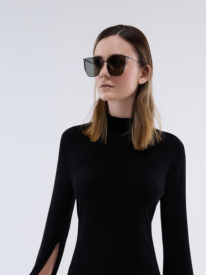 Shea Metallic-Rim Square Sunglasses - Black | CHARLES & KEITH