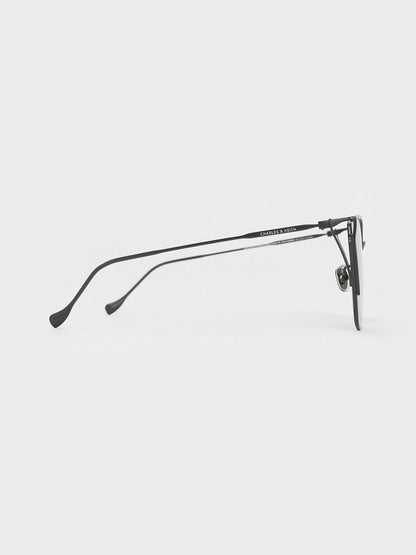 Shea Metallic-Rim Square Sunglasses - Black | CHARLES & KEITH