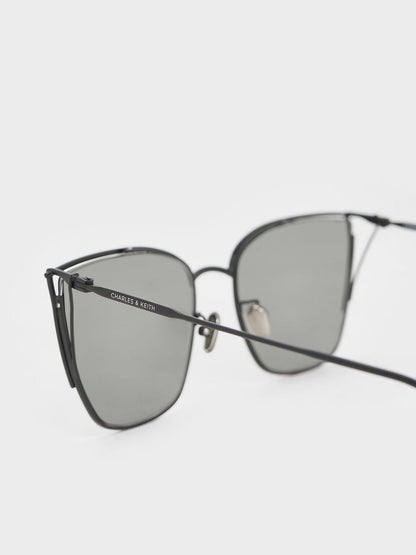 Shea Metallic-Rim Square Sunglasses - Black | CHARLES & KEITH