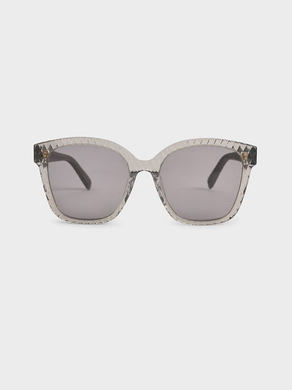 Leather Quilted Sunglasses - Grey | CHARLES & KEITH