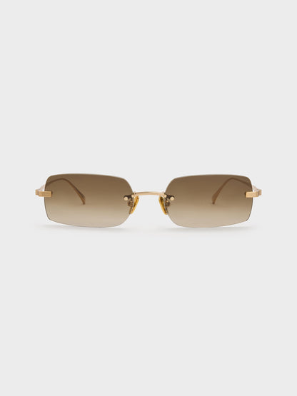 Easton Rimless Rectangular Sunglasses - Gold | CHARLES & KEITH