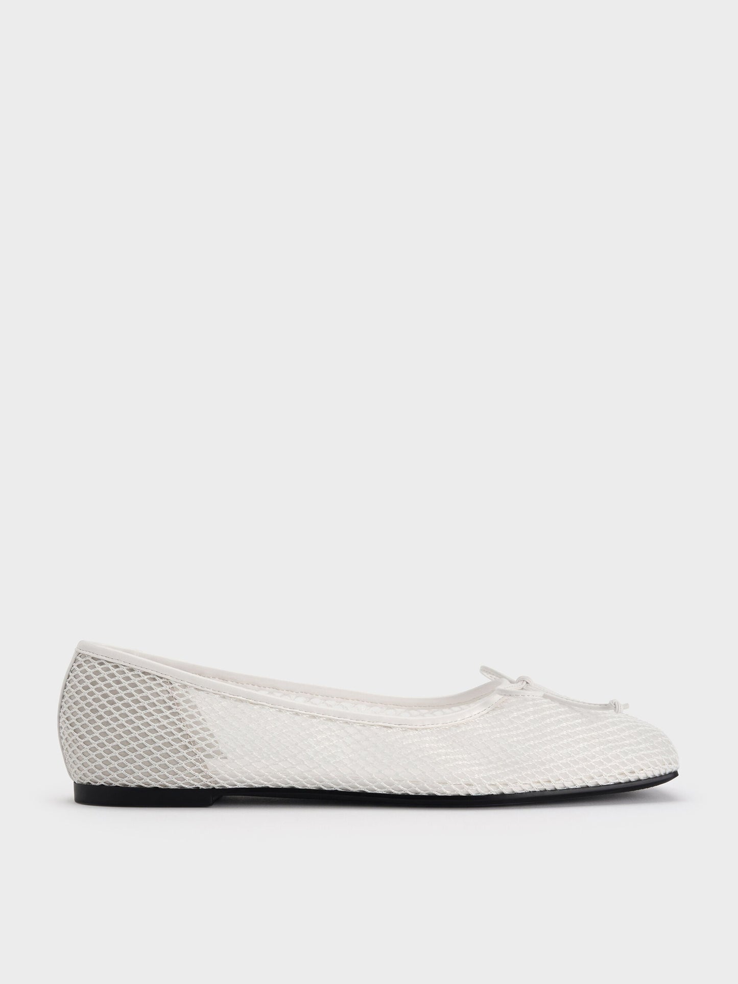Mesh Square-Toe Bow Ballet Flats - White | CHARLES & KEITH