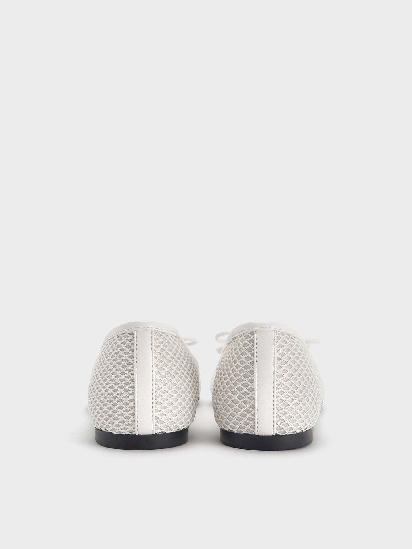 Mesh Square-Toe Bow Ballet Flats - White | CHARLES & KEITH