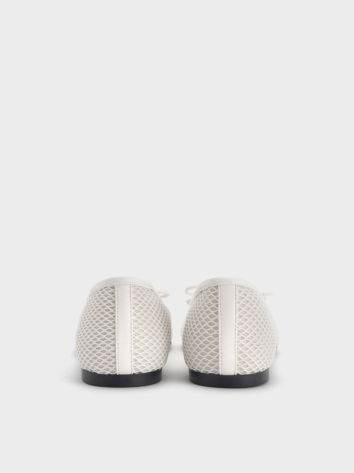 Mesh Square-Toe Bow Ballet Flats - White | CHARLES & KEITH