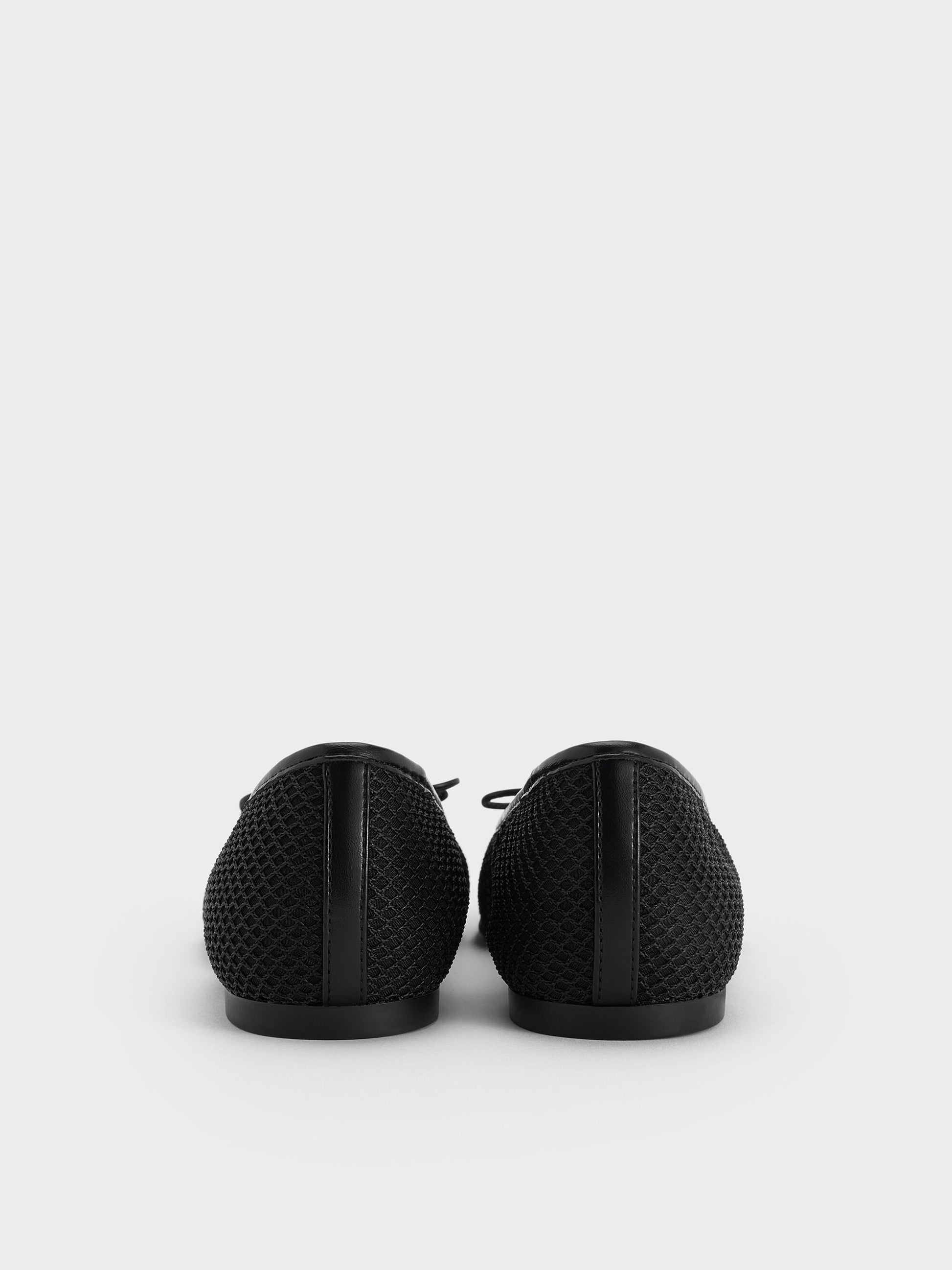Mesh Square-Toe Bow Ballet Flats - Black Textured | CHARLES & KEITH