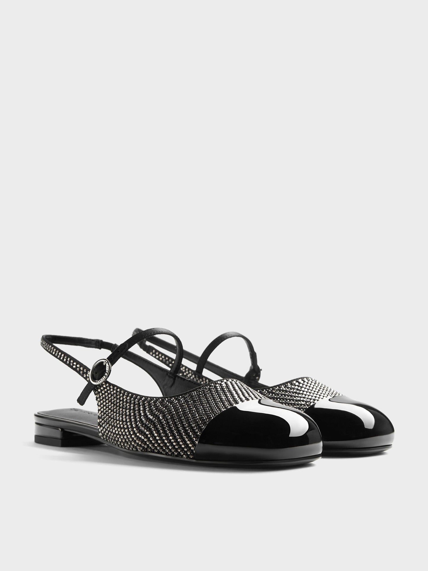 Crystal Cap-Toe Mary Jane Flats - Black Textured | CHARLES & KEITH