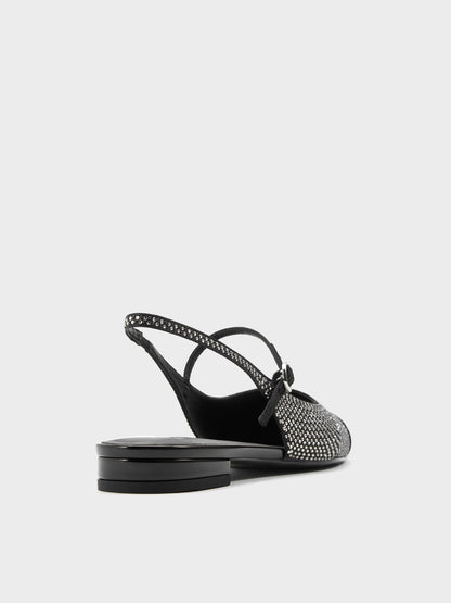 Crystal Cap-Toe Mary Jane Flats - Black Textured | CHARLES & KEITH