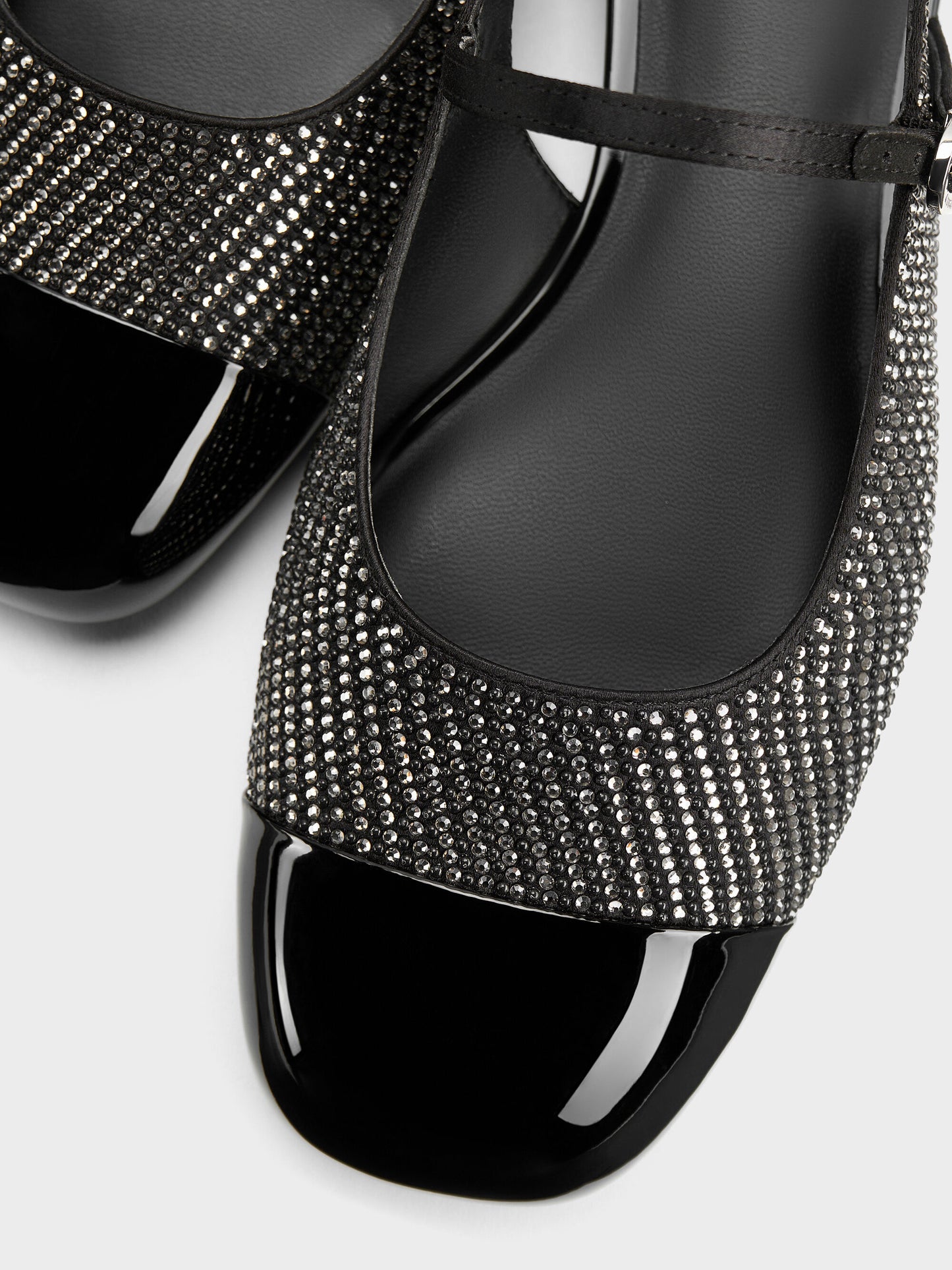 Crystal Cap-Toe Mary Jane Flats - Black Textured | CHARLES & KEITH