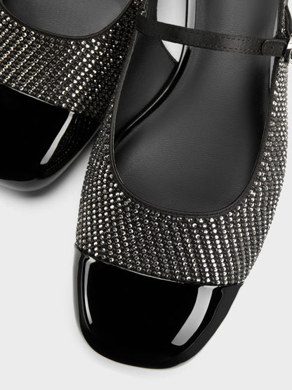 Crystal Cap-Toe Mary Jane Flats - Black Textured | CHARLES & KEITH