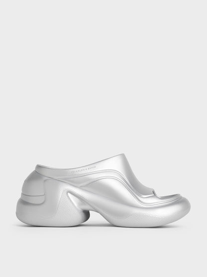 Eva Sculptural Platform Sandals - Silver | CHARLES & KEITH
