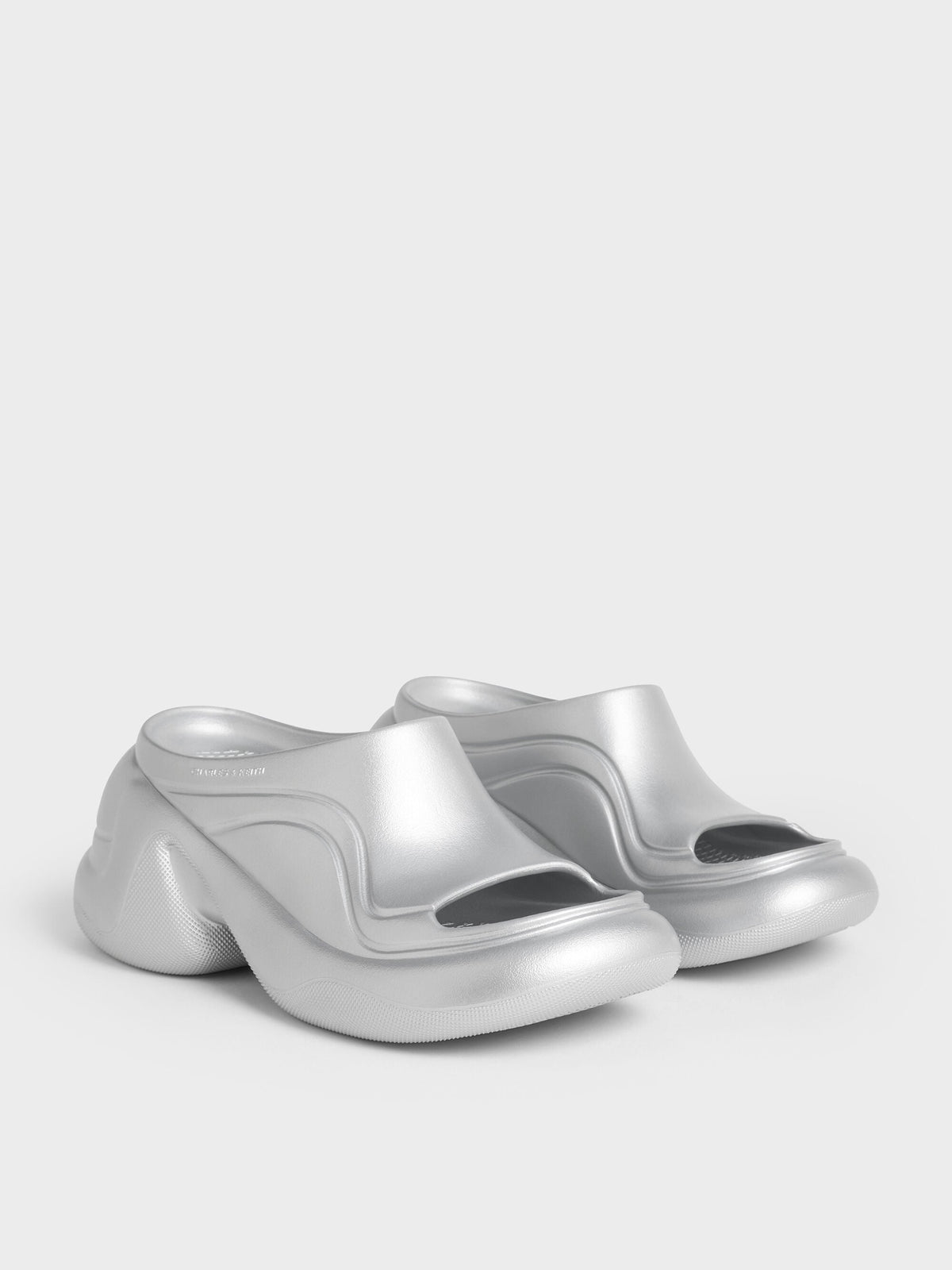 Eva Sculptural Platform Sandals - Silver | CHARLES & KEITH